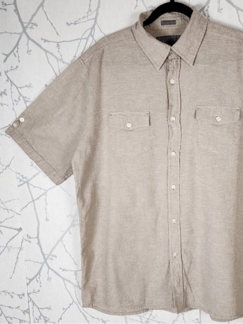 Bruno Beige Linen Cotton Button Front Western Shirt